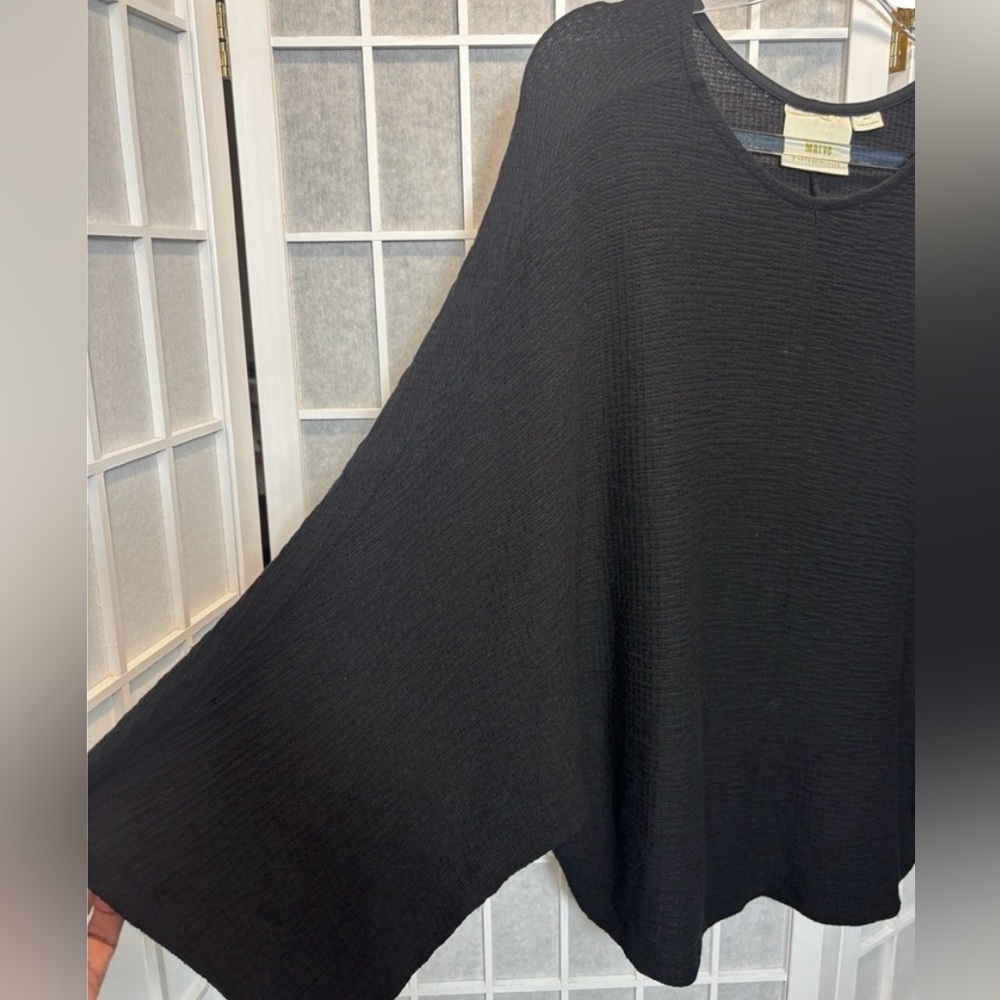 Anthropologie Maeve Black Gauze Dolman Sleeve Black Top Size Small Lange Look - Picture 4 of 7